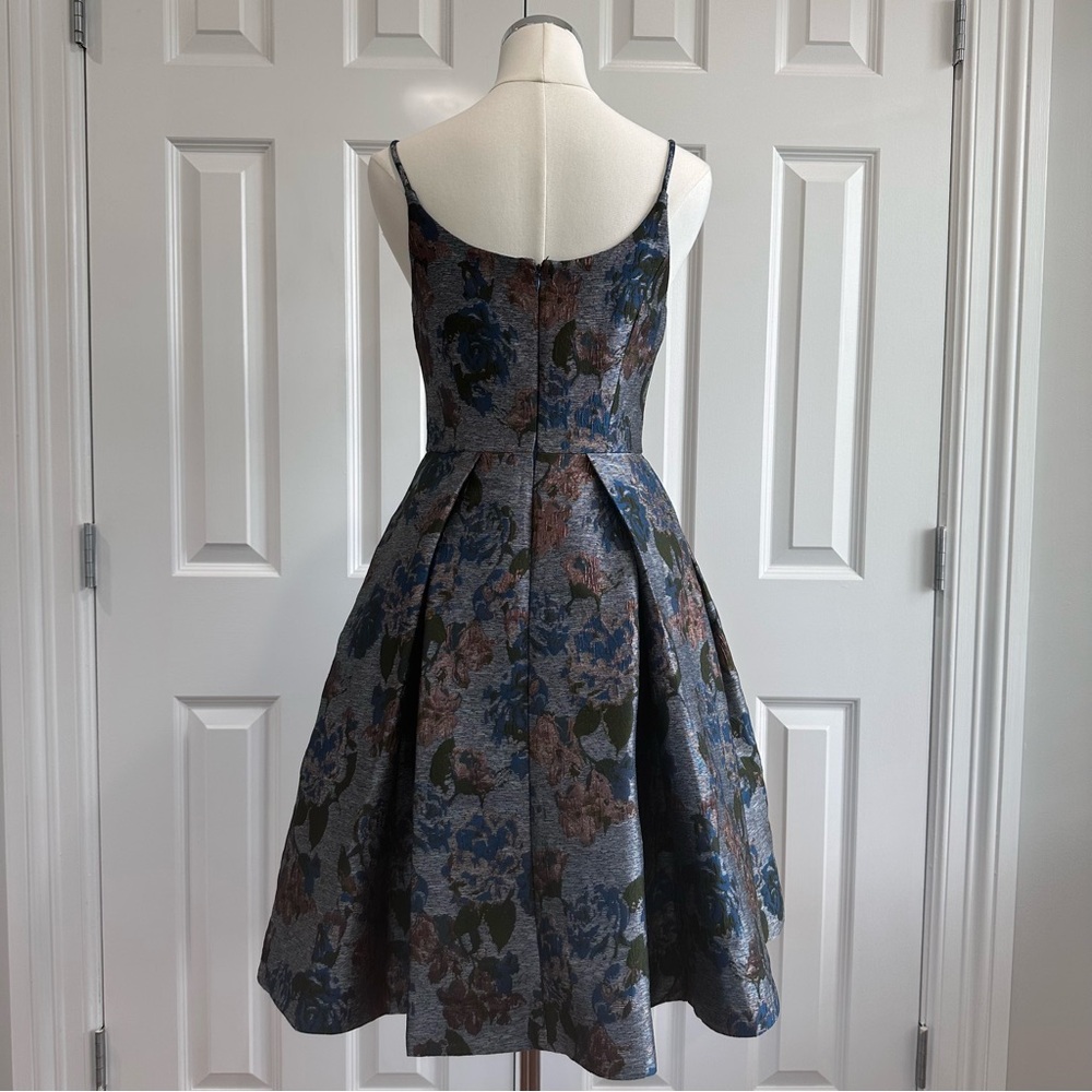 Gal Meets Glam Blue Dark Rose Gold Pleated Spaghetti Strap Cocktail Dress Size 0 - Picture 6 of 12